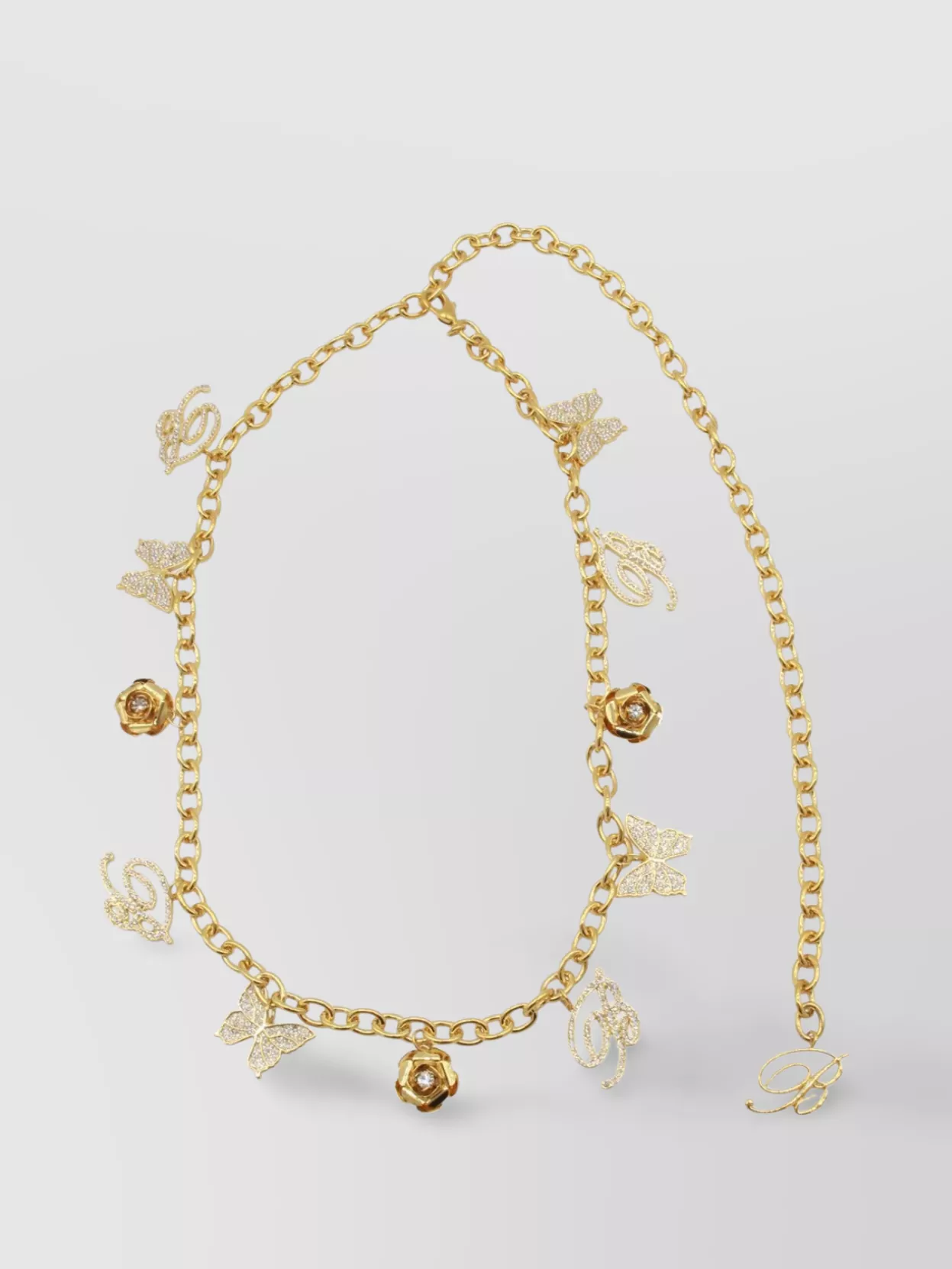 Blumarine Butterfly Initial Rose Charm Chain Belt In Gold