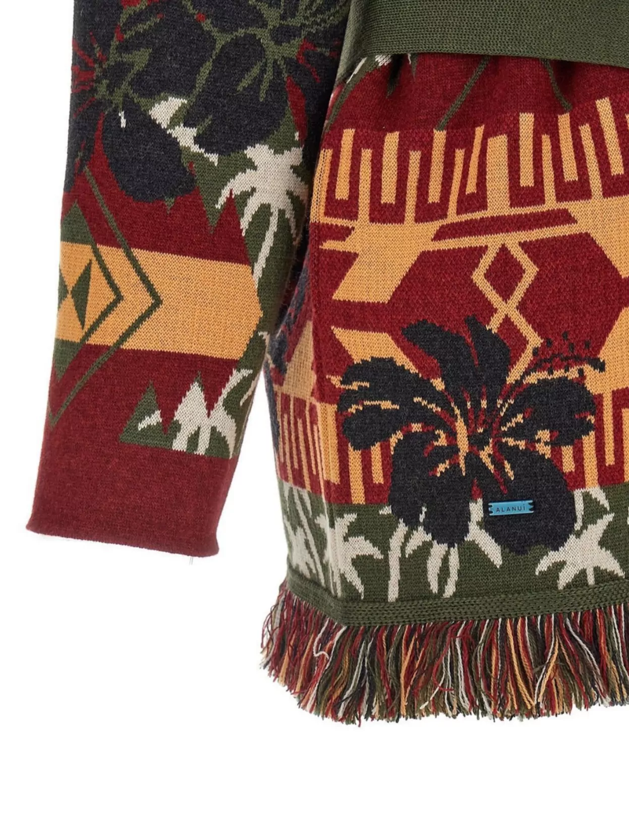 Alanui 'Hibiscus Bloom' Long Belted Cardigan With Fringed Trim