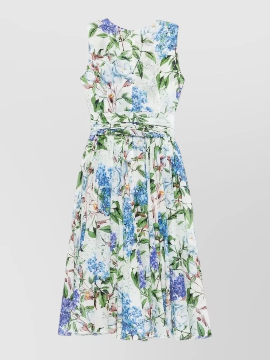 Samantha Sung Floral-Print Sleeveless Crew-Neck Cotton Midi Dress