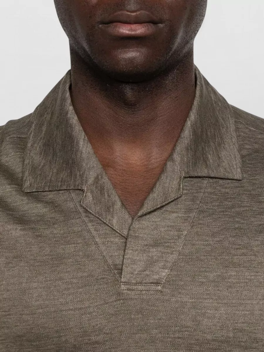 Zegna Linen V-Neck Polo Shirt
