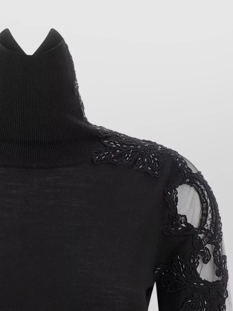 Ermanno Scervino Virgin Wool Lace Panel High Neck Top