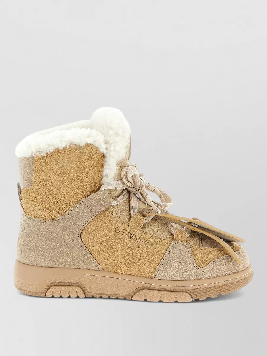 Off-White Leather Winter Lace-Up Ankle Boots