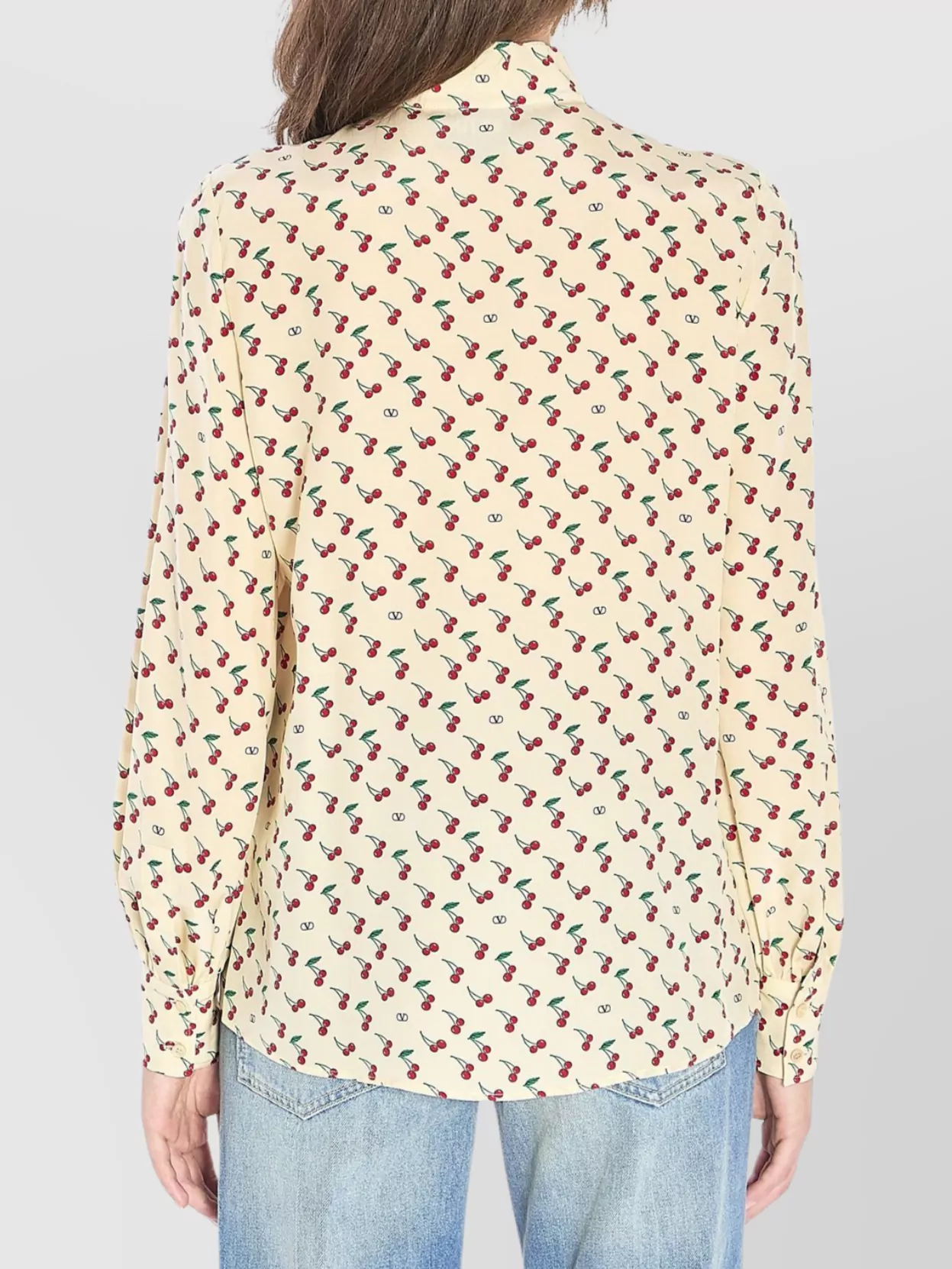 Valentino Cherry Print Long Sleeve Silk Shirt In Neutral