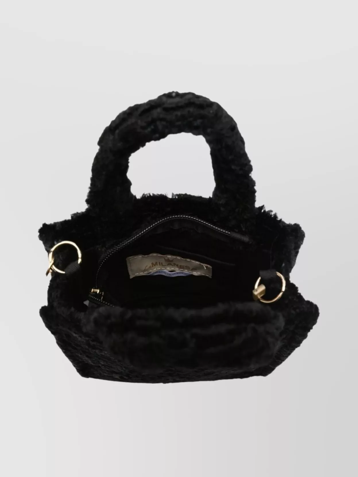La Milanesa Textured Faux-Fur Crossbody Shoulder Bag