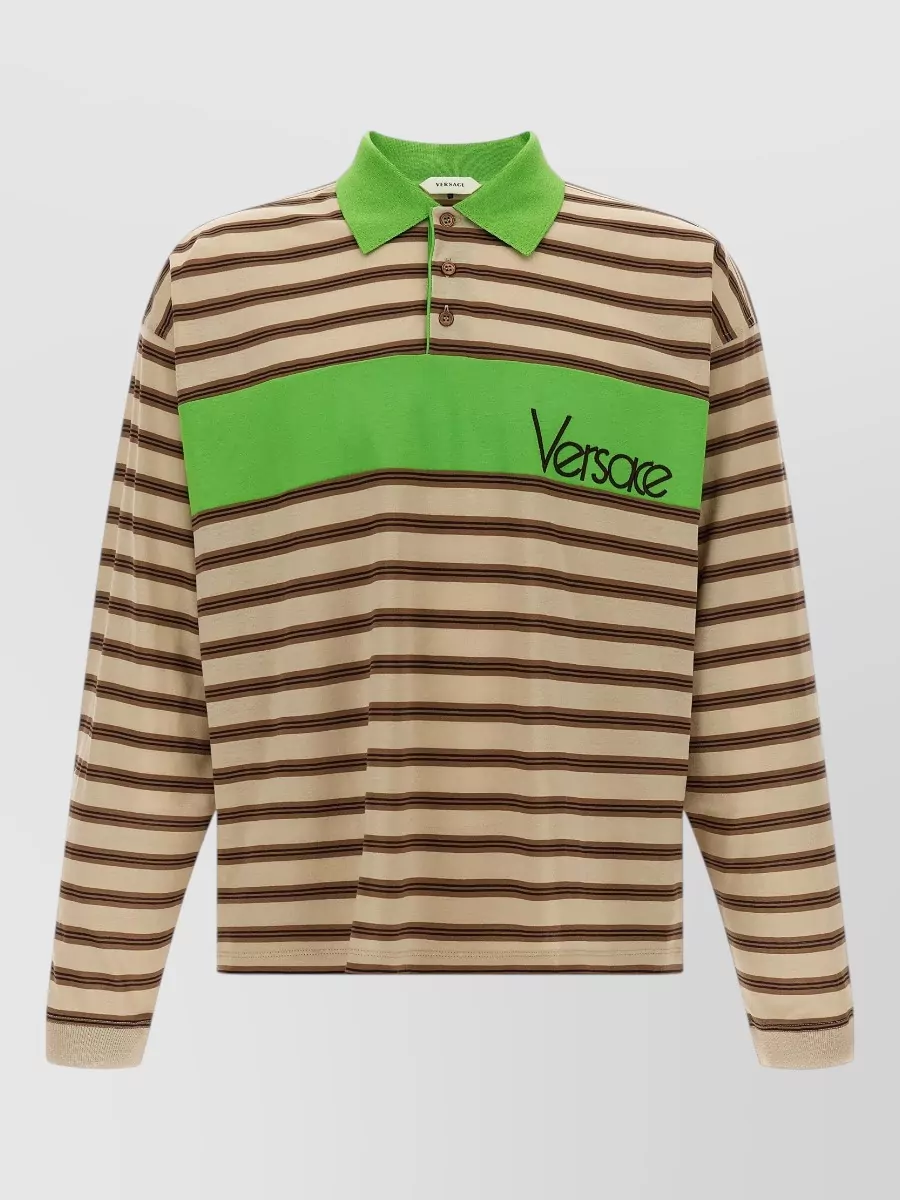 Versace Striped cotton intarsia polo shirt