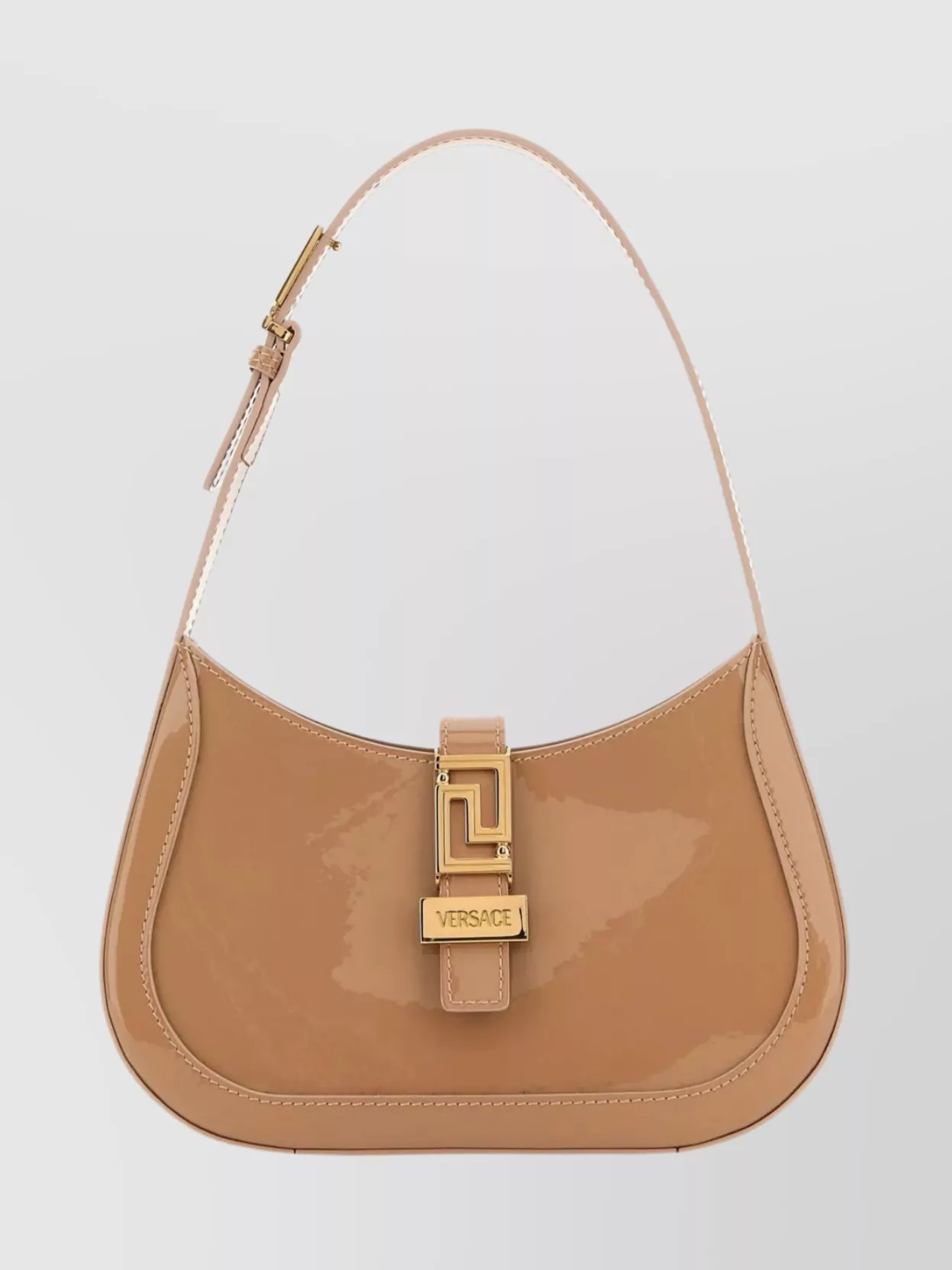 Shop Versace Small Leather Shoulder Bag With Greca Goddess Design In Cream