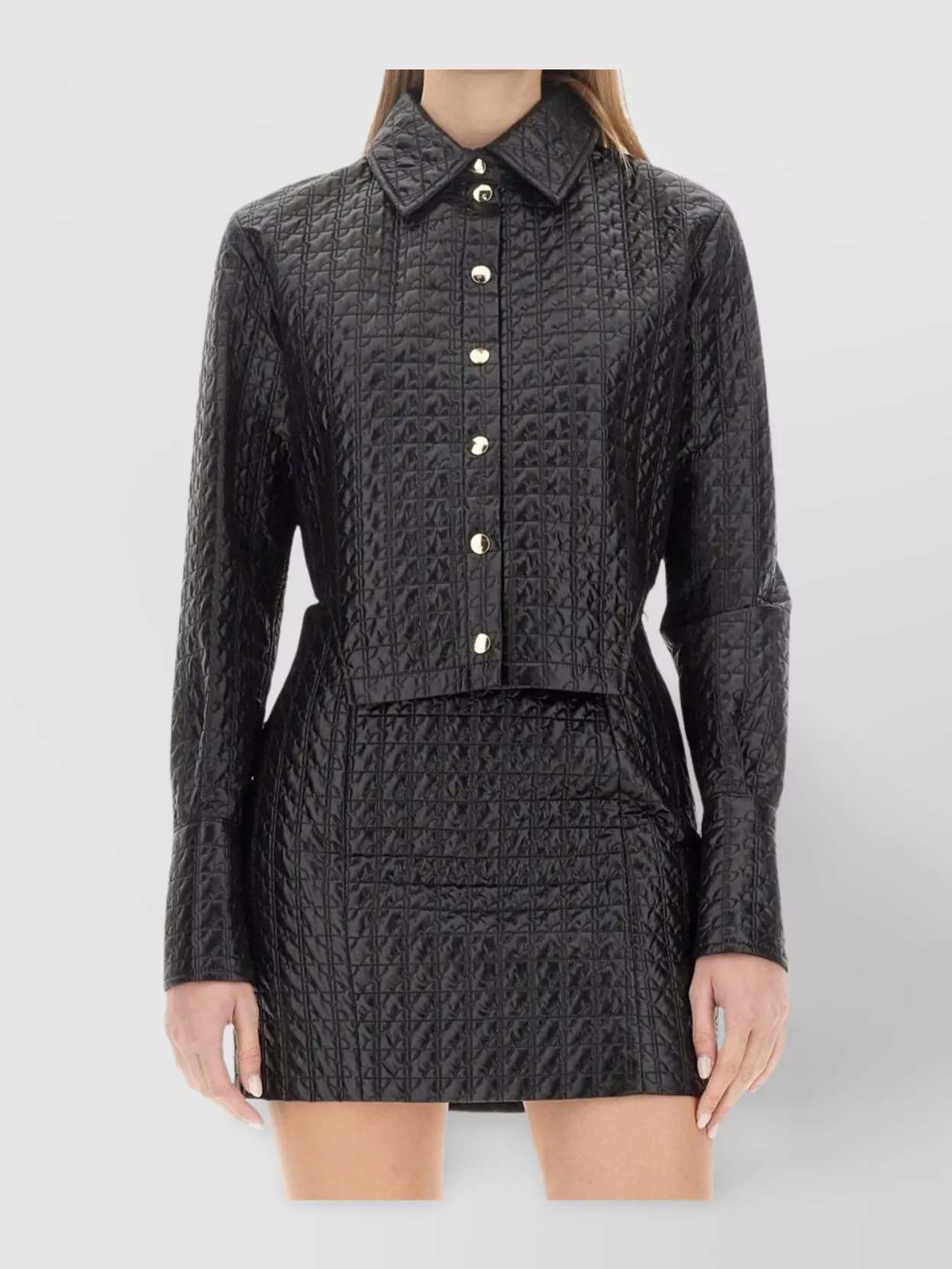 Patou Cropped Textured Collared Jacket With Cuffed Sleeves
