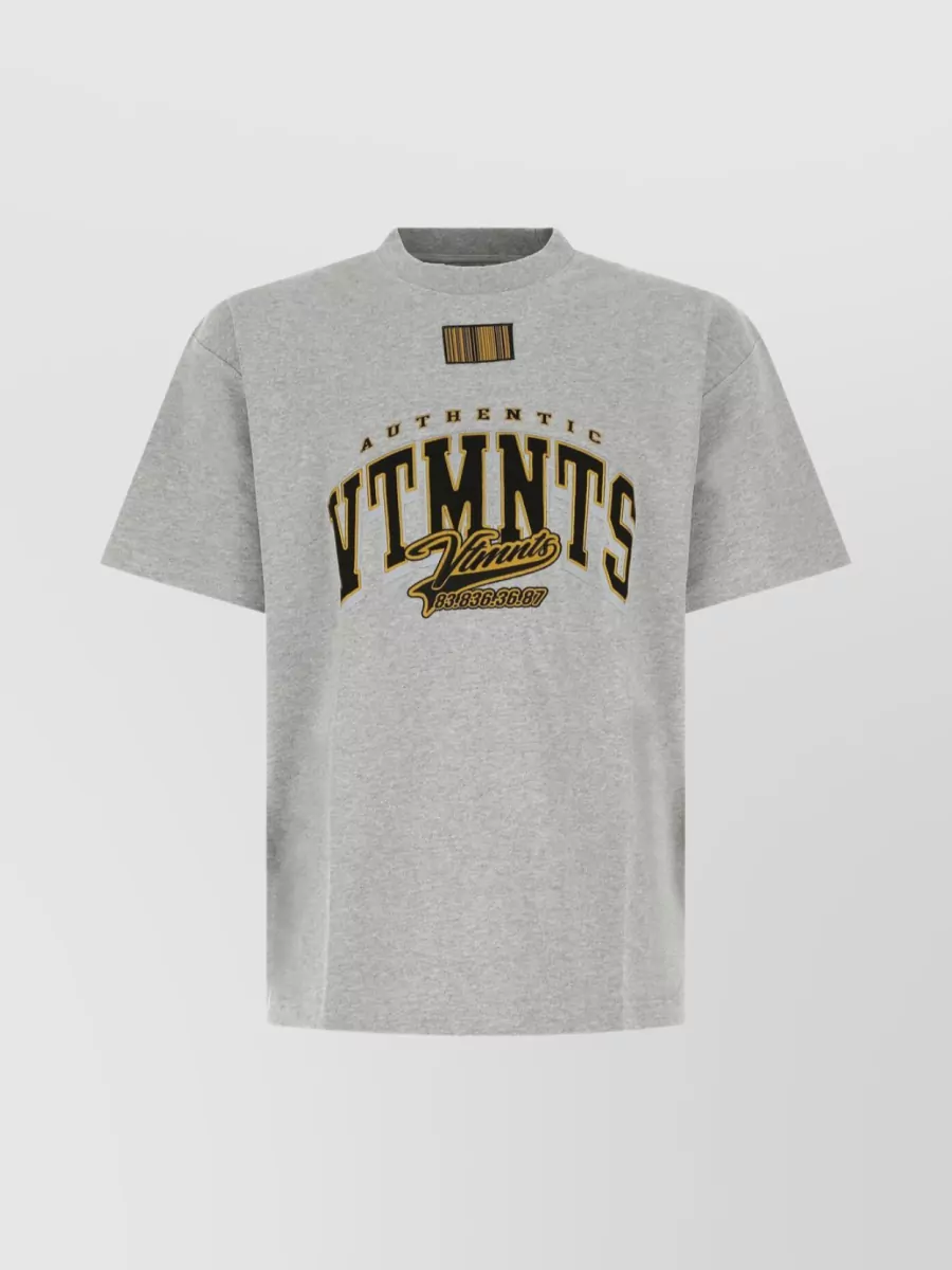 Shop Vtmnts Graphic Print Stretch Cotton T-shirt In Grey