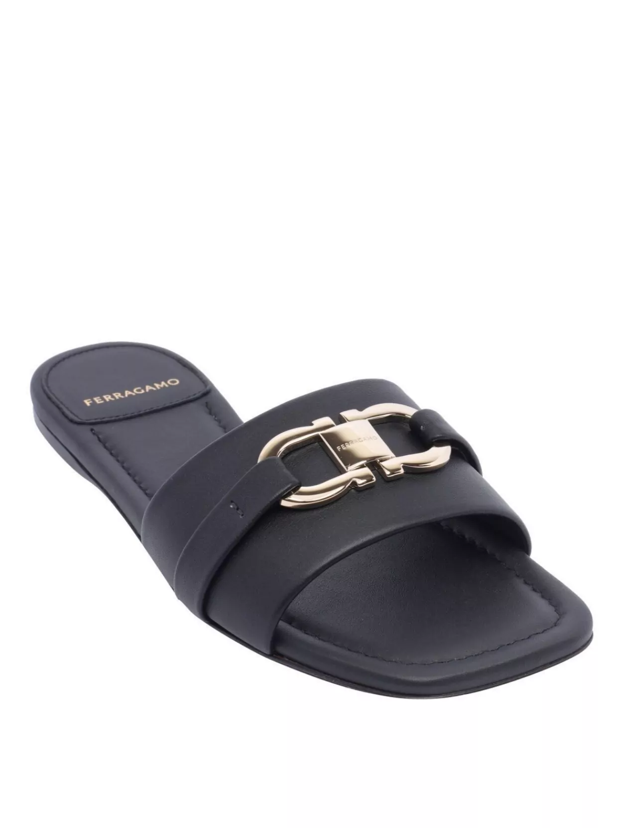 Ferragamo Square Lambskin Sandals Gold-tone Hardware