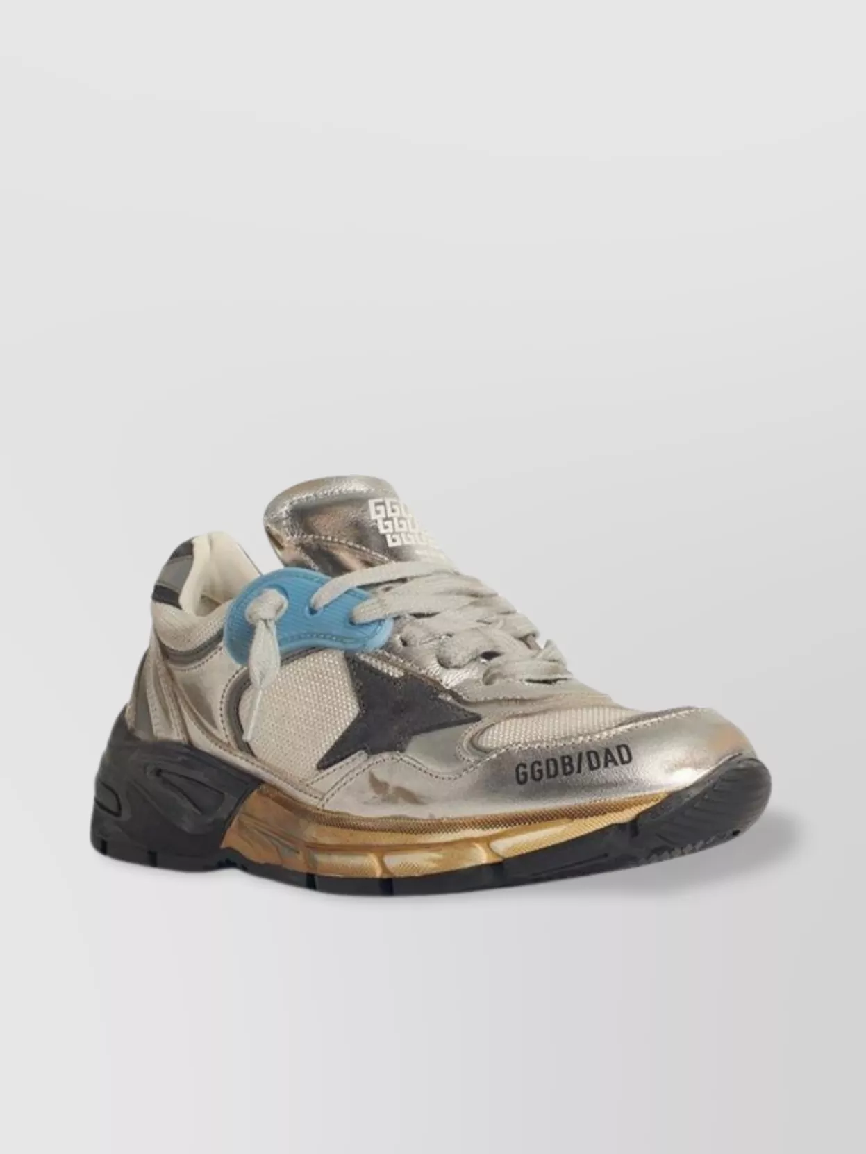 Golden Goose Mesh And Silver Laminated Leather Sneakers With Star In Multi