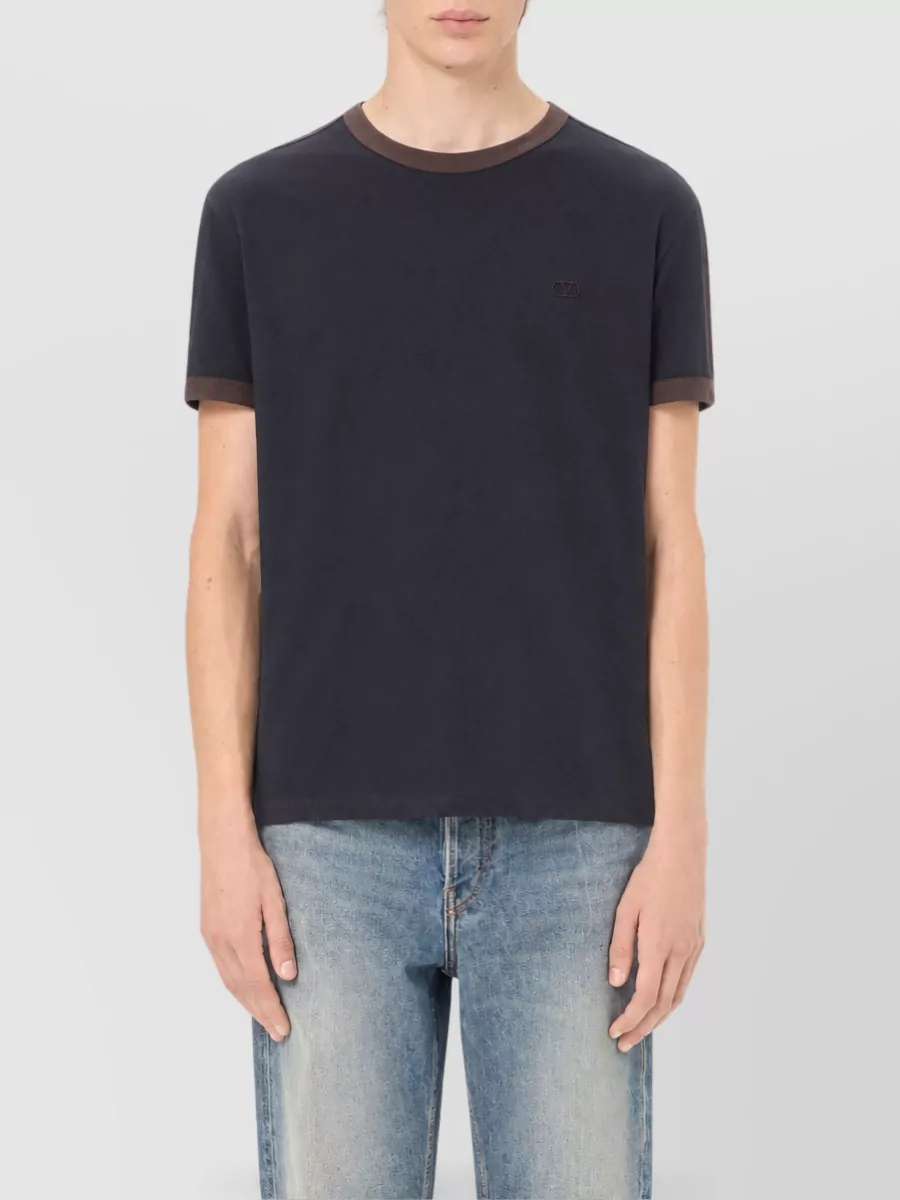 Valentino Ribbed Crew Neck Cotton Short-Sleeve T-Shirt