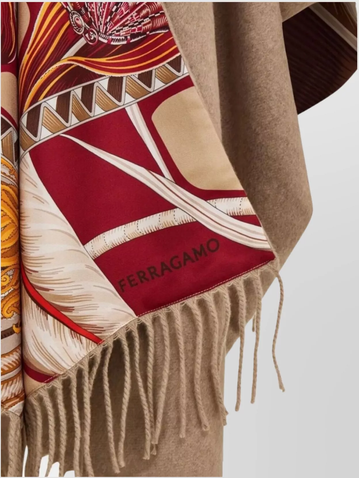 Ferragamo Cashmere And Giada Print Silk Reversible Cape