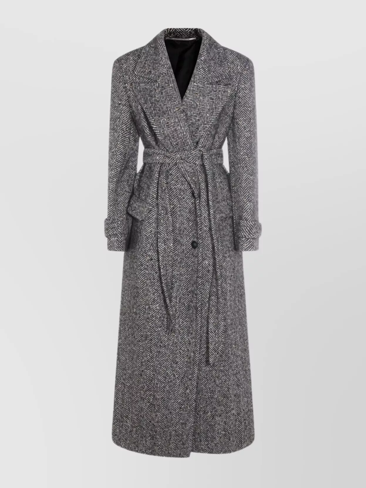 Tagliatore Long Herringbone Coat Belted Waist In Gray