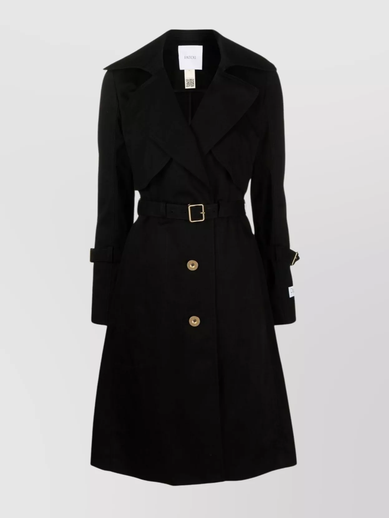 Shop Patou Trench With Belted Waist And Double-breasted Front In Black
