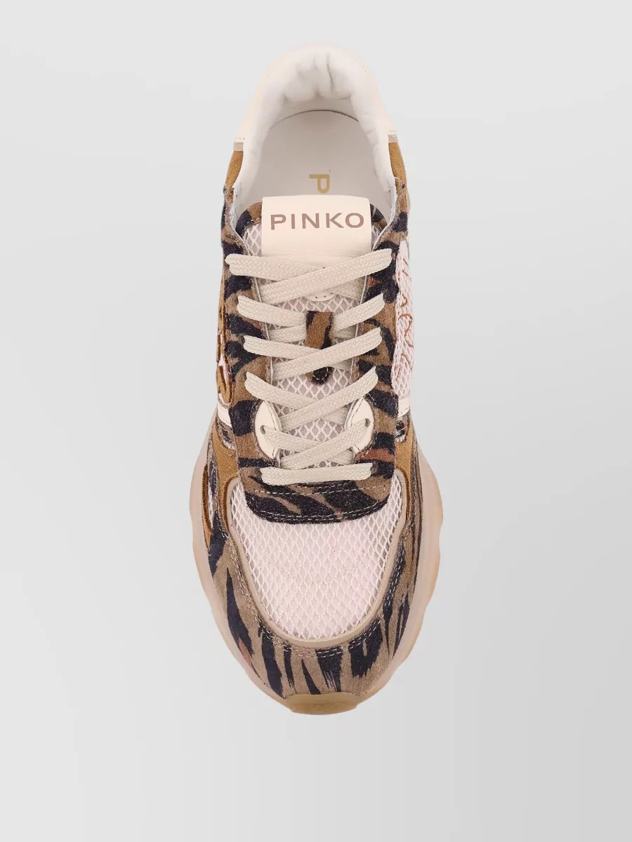 Pinko Low Top Sneakers Animal Pattern Mesh Panels Rubber Sole