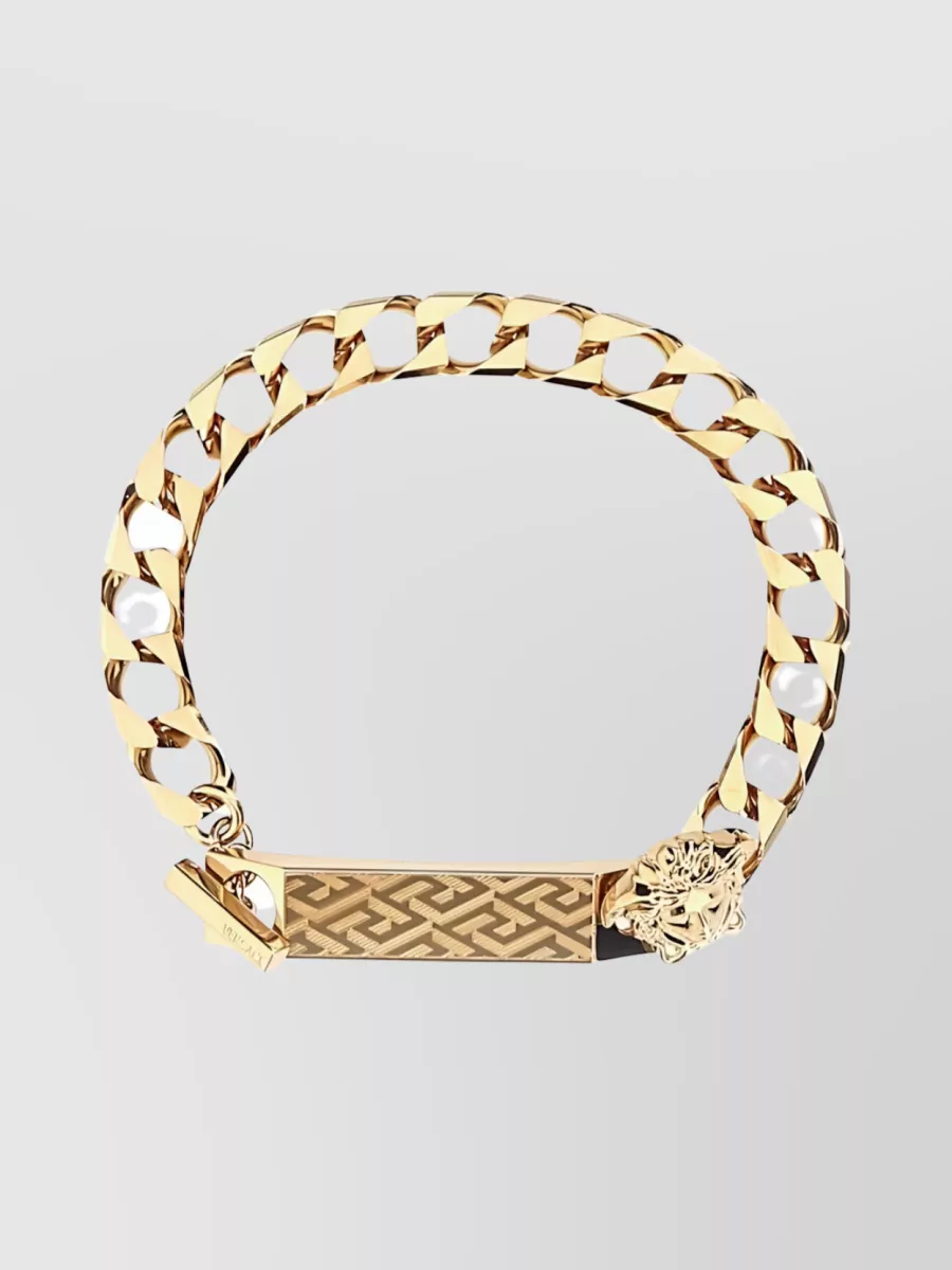 Shop Versace Medusa Chain-link Print Bracelet In Cream