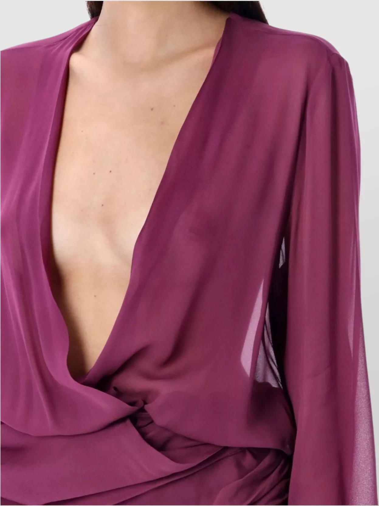 The Attico Draped Front V-Neck Ruched Blouse