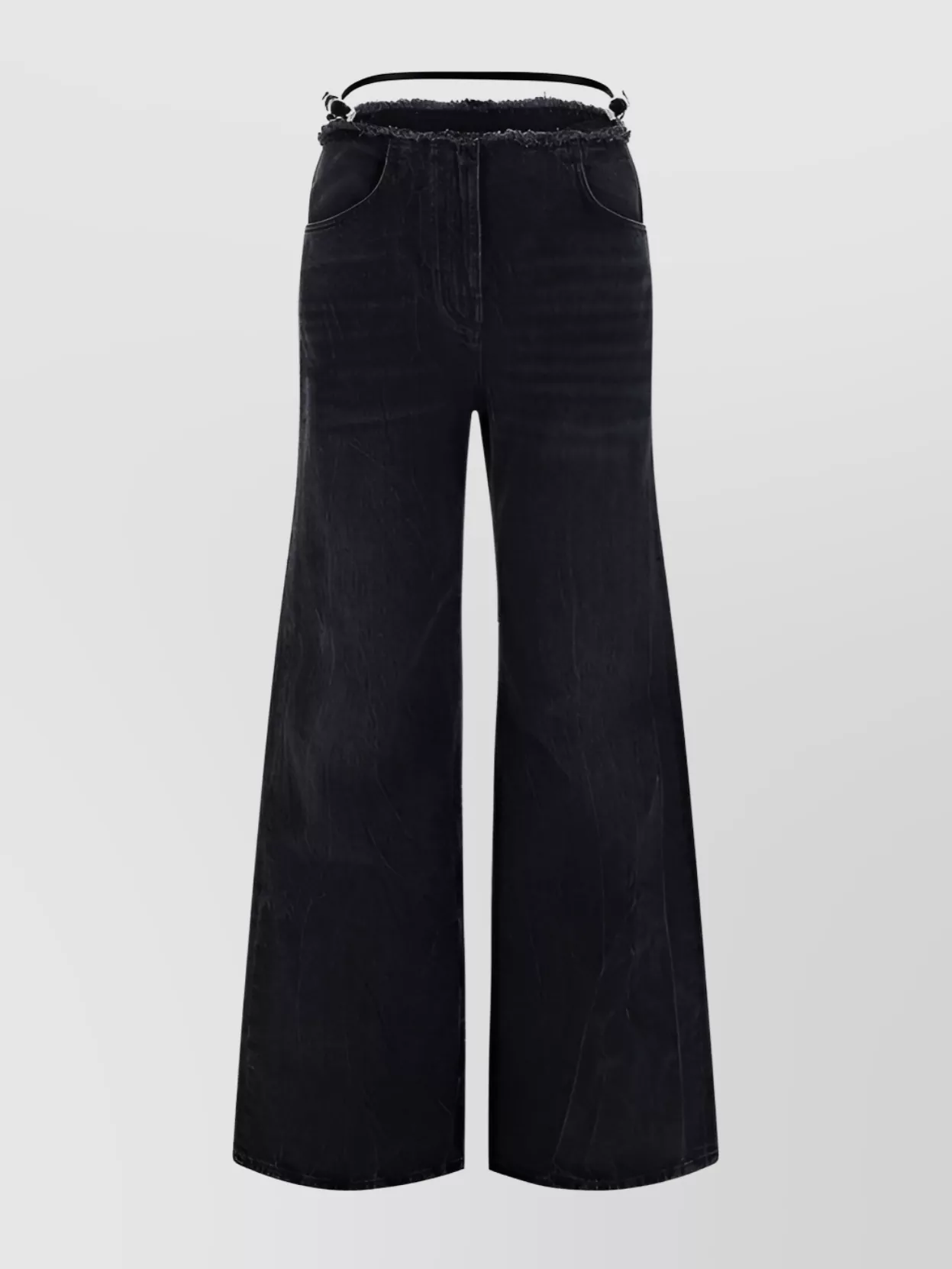 Shop Givenchy Frayed Waistband Wide Leg Jeans In Blue