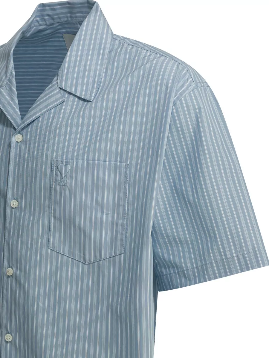 Ami Paris Short Sleeve Striped Shirt Button Down Collar