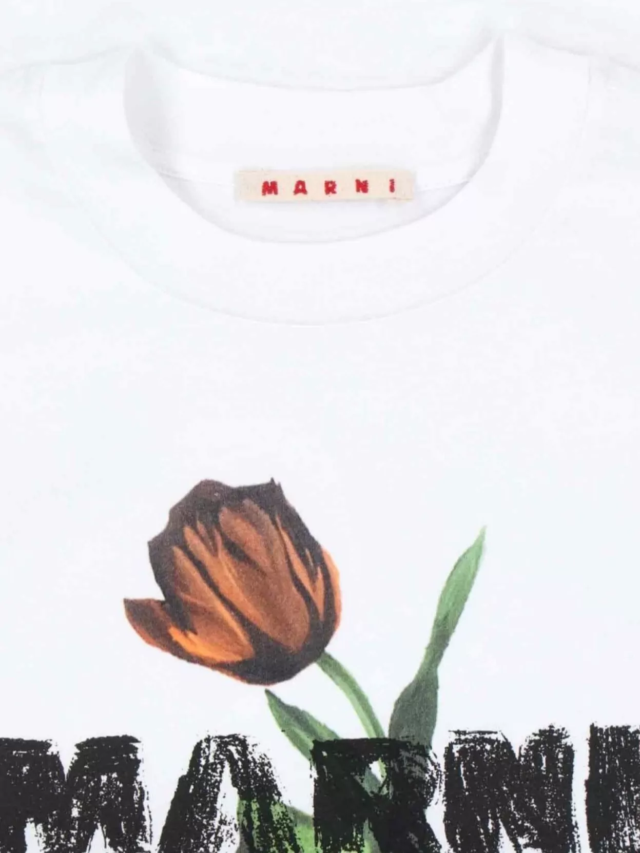 Marni White Crewneck T-shirt With Logo Lettering And Logo Print On The Front