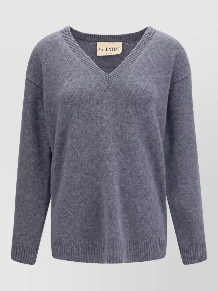 Valentino Cashmere ribbed v-neck relaxed-fit sweater