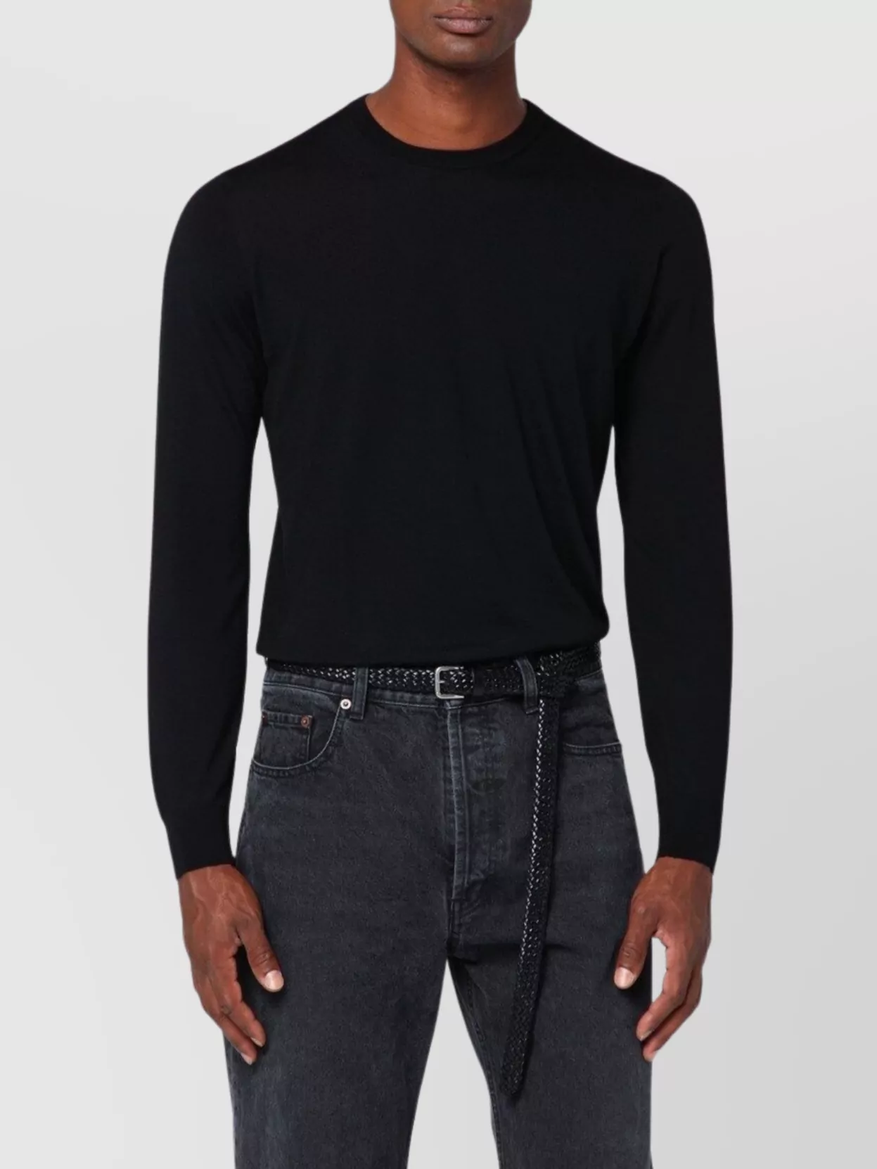 Drumohr Wool Crew Neck Sweater In Black