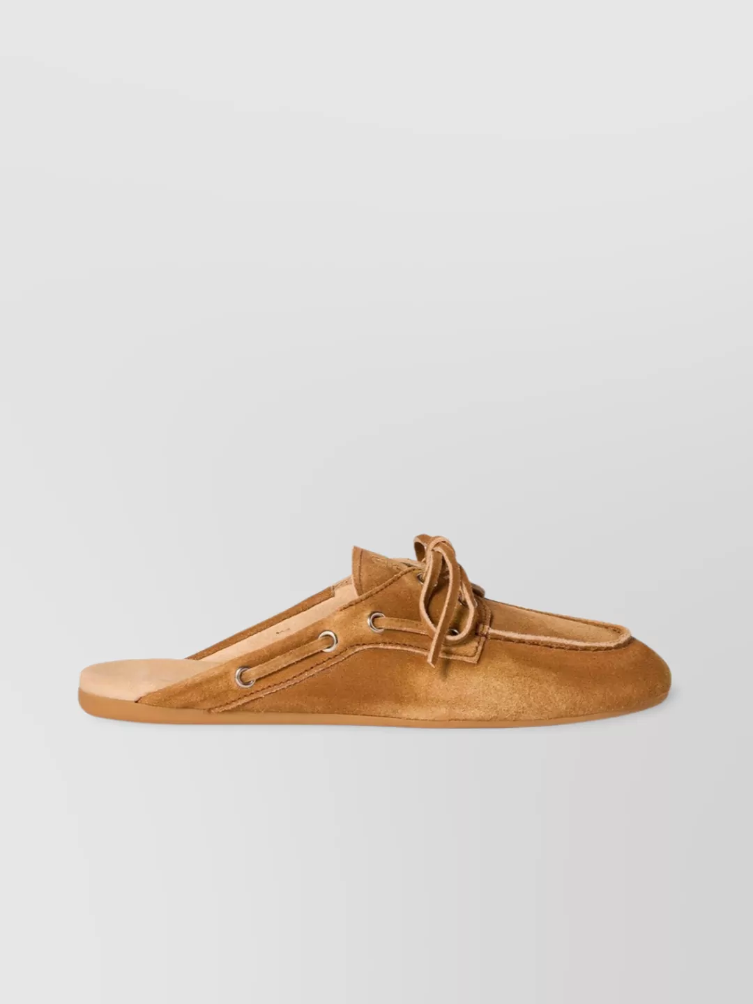 Miu Miu Faded Suede Lace Detail Round Toe Mules In Neutral