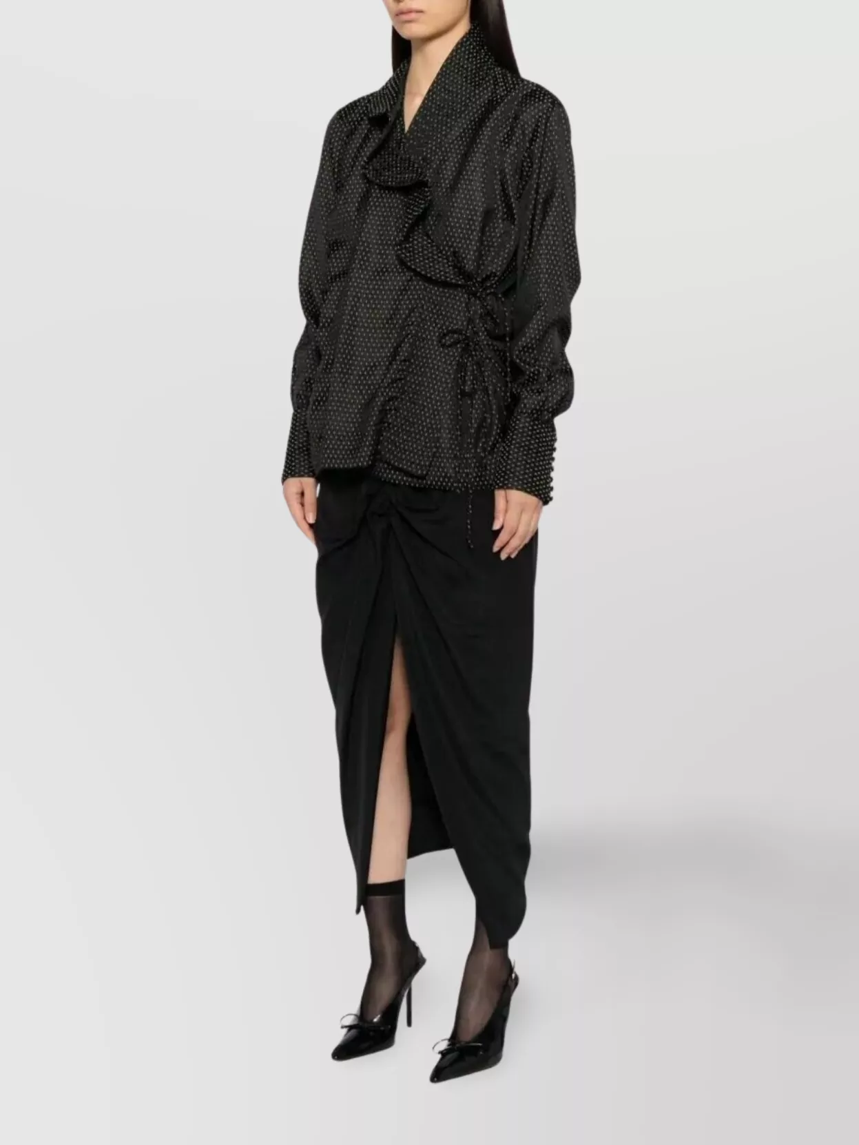 Dries Van Noten Polka Dot Long Sleeve Ruffled Top In Black