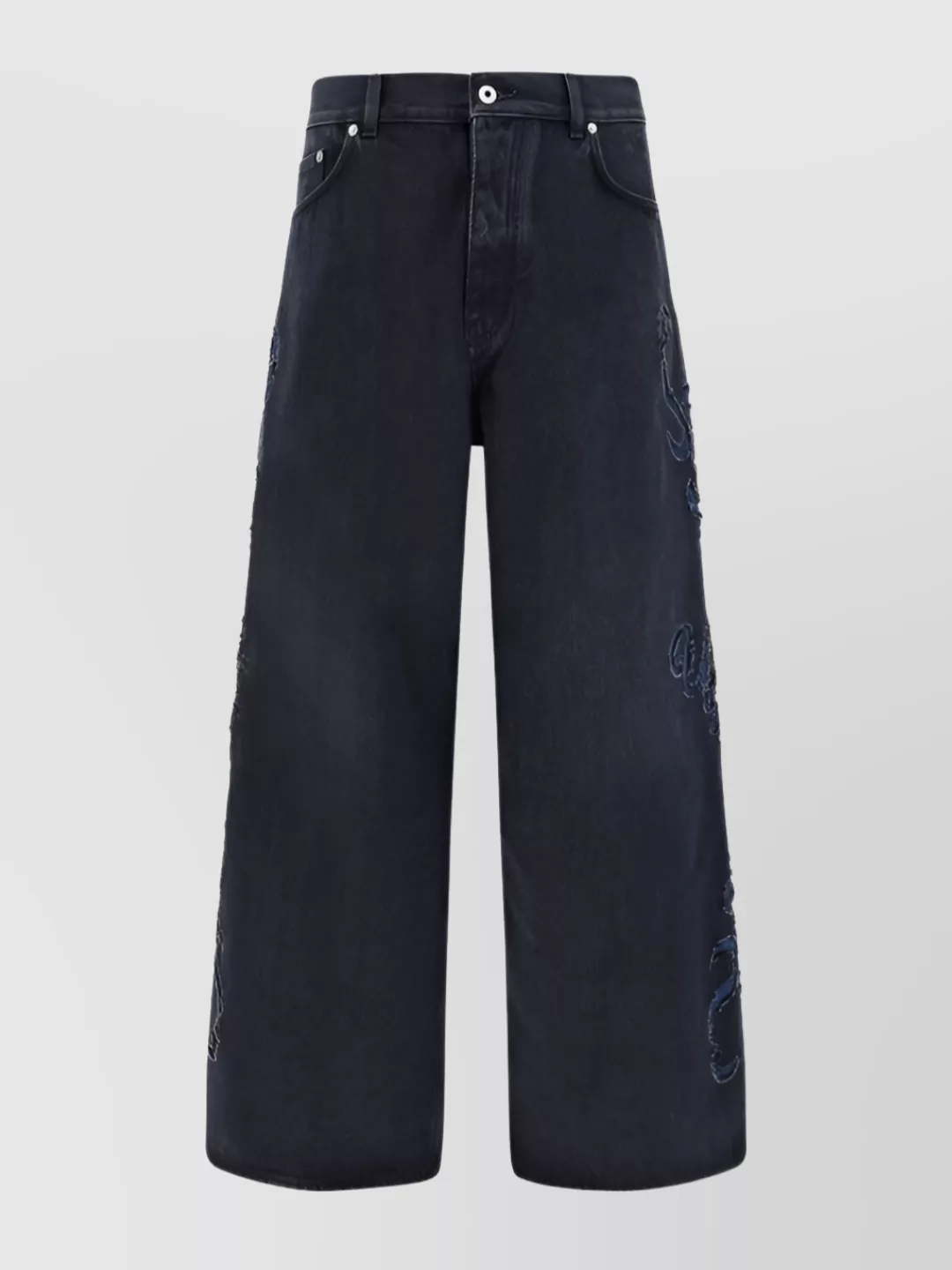 Off-white Wide-leg Cotton Jeans With Embroidered Accents
