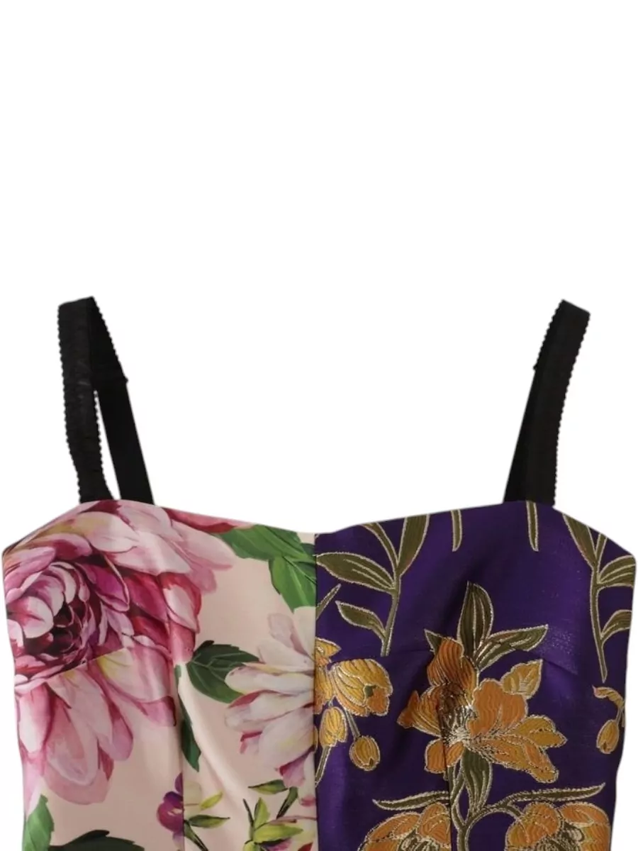 Dolce&Gabbana Silk Patchwork Floral Strapless Midi Dress