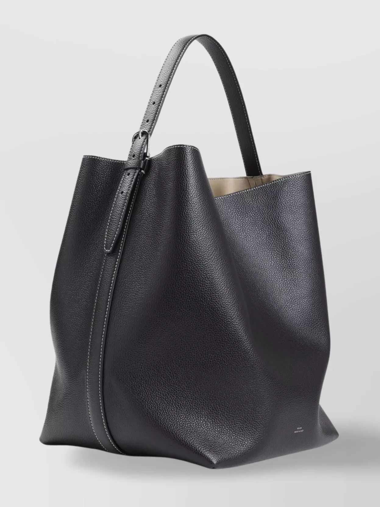 Totême Belted Leather Tote Bag With White Stitching