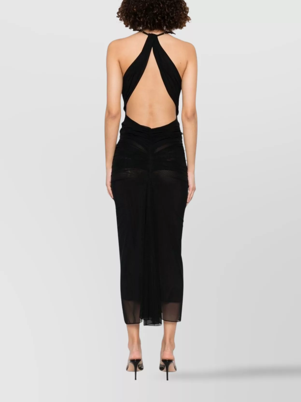 Mugler Halterneck Open Back Midi Dress Sheer Overlay