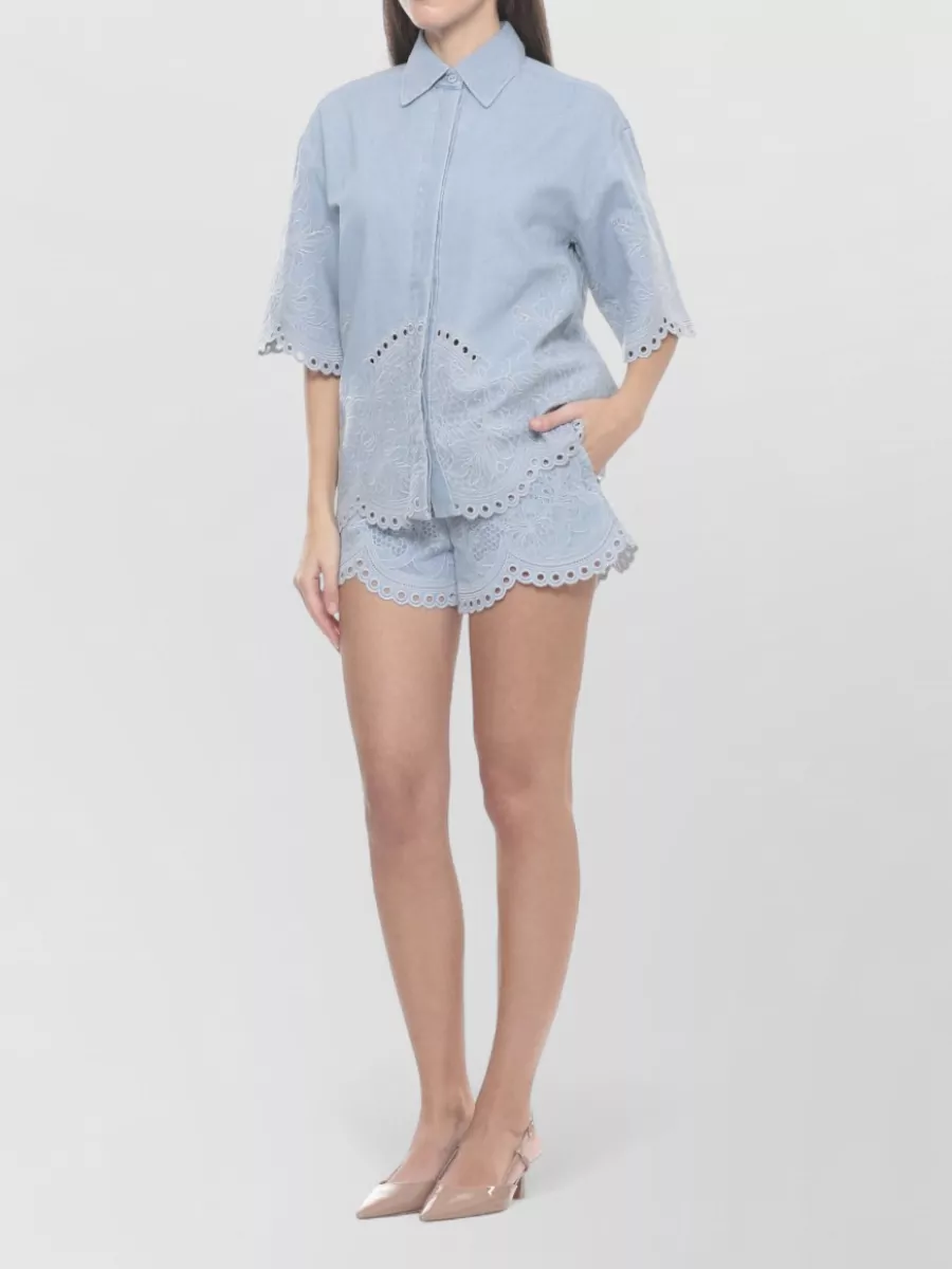 Zimmermann Embroidered Denim Tailored Shorts