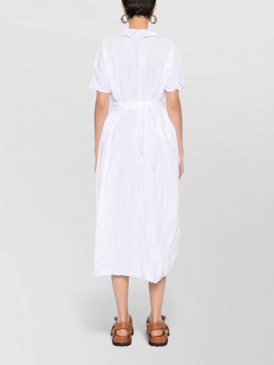 Daniela Gregis Cotton Crinkled V-Neck Batwing-Sleeve Midi Shirt Dress