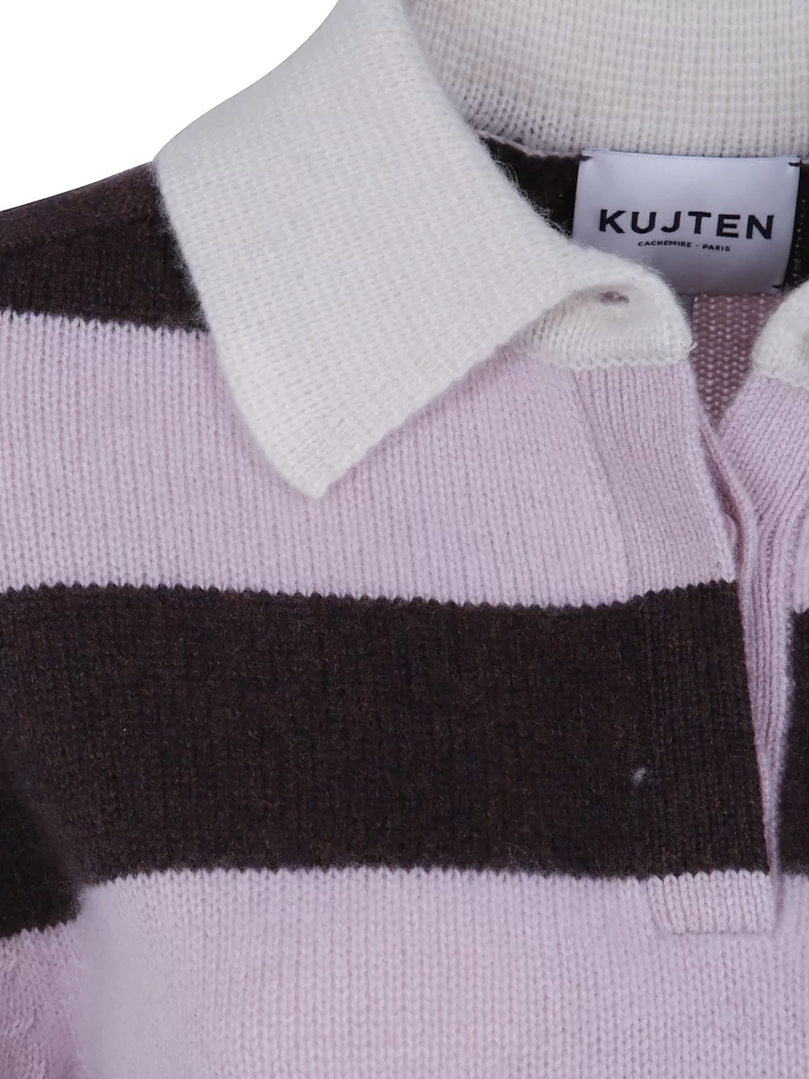 Kujten Cashmere Striped Polo Neck Jumper