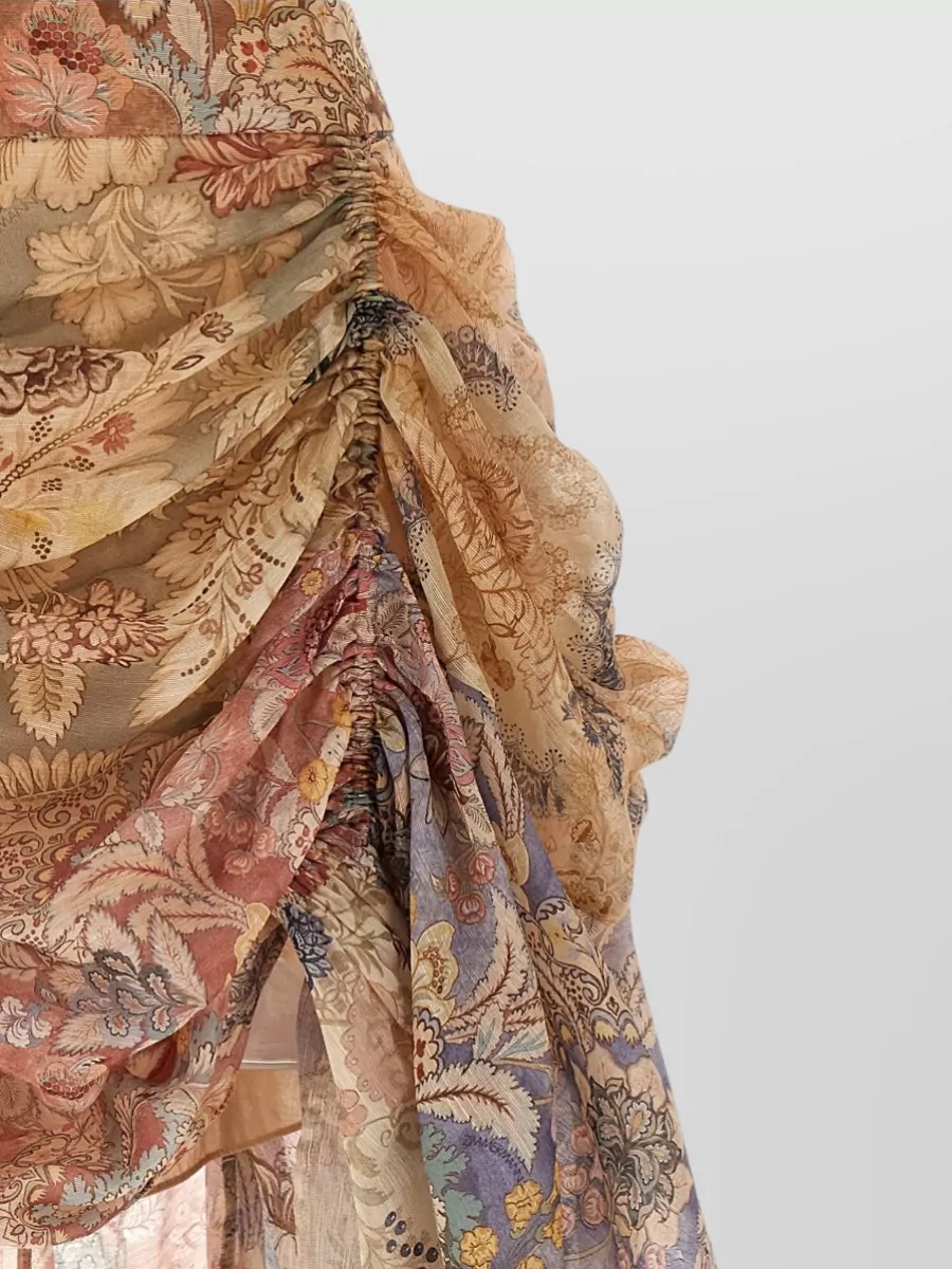 Zimmermann Silk Linen Draped Asymmetric Floral-Print Midi Skirt