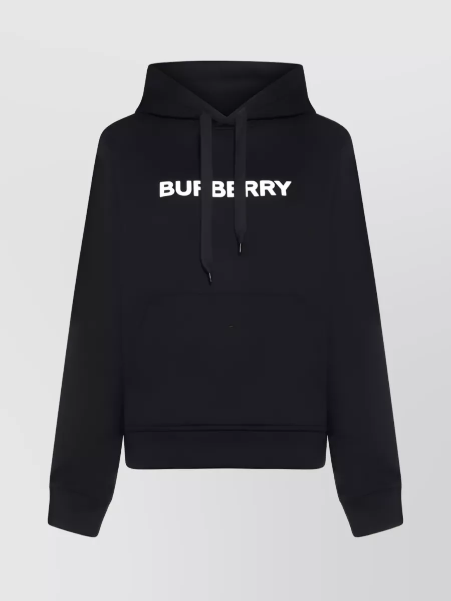 Shop Burberry Central Logo Cotton Hoodie In Black