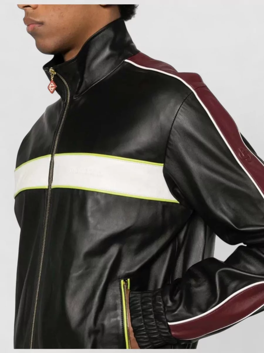 Casablanca Leather Striped Zip-Up Jacket