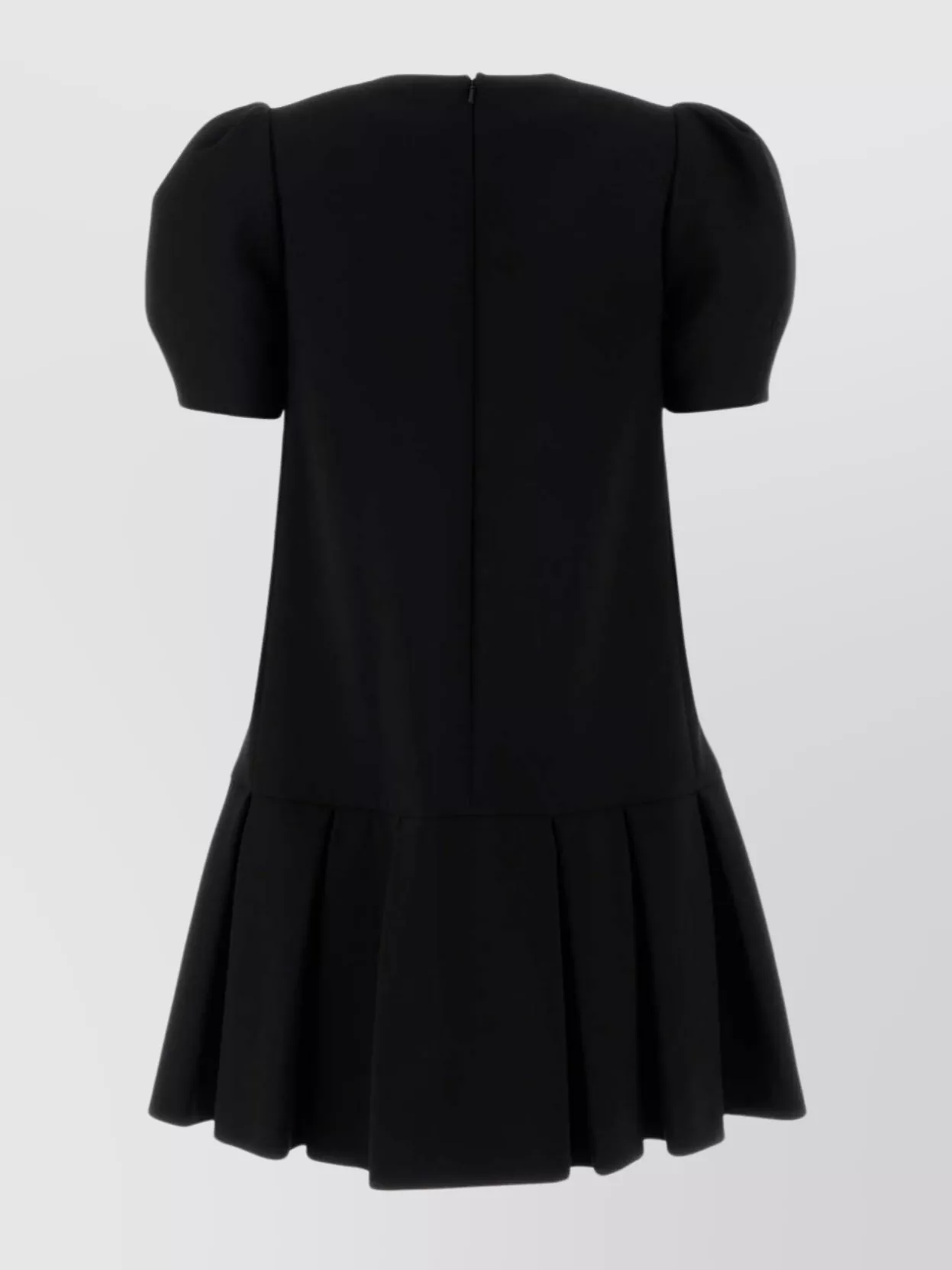 Moschino Twill Dress With Pleated Skirt And Puff Sleeves In Black