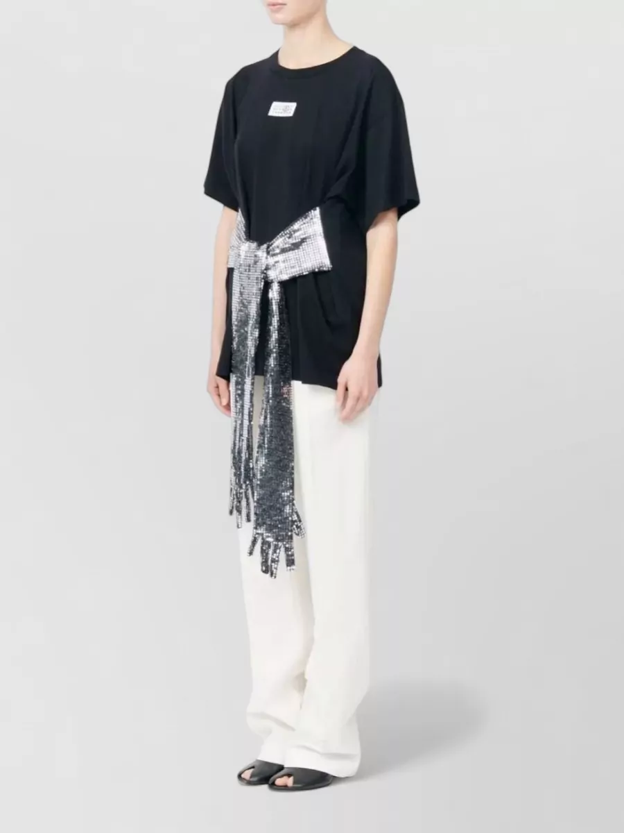 Mm6 Maison Margiela Sequin Sweater Crew Neck Belt Detail