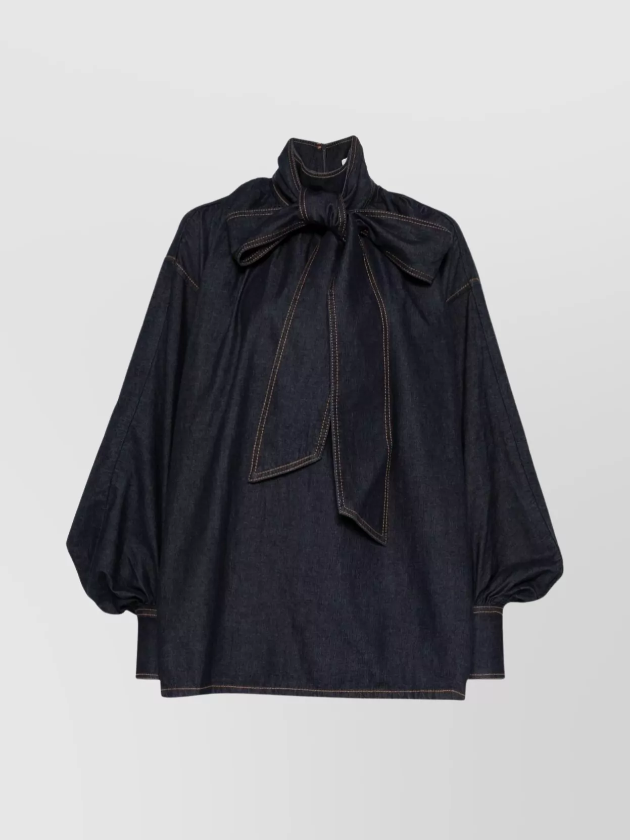 Zimmermann Denim Blouse With Balloon Sleeves And Bow Detail