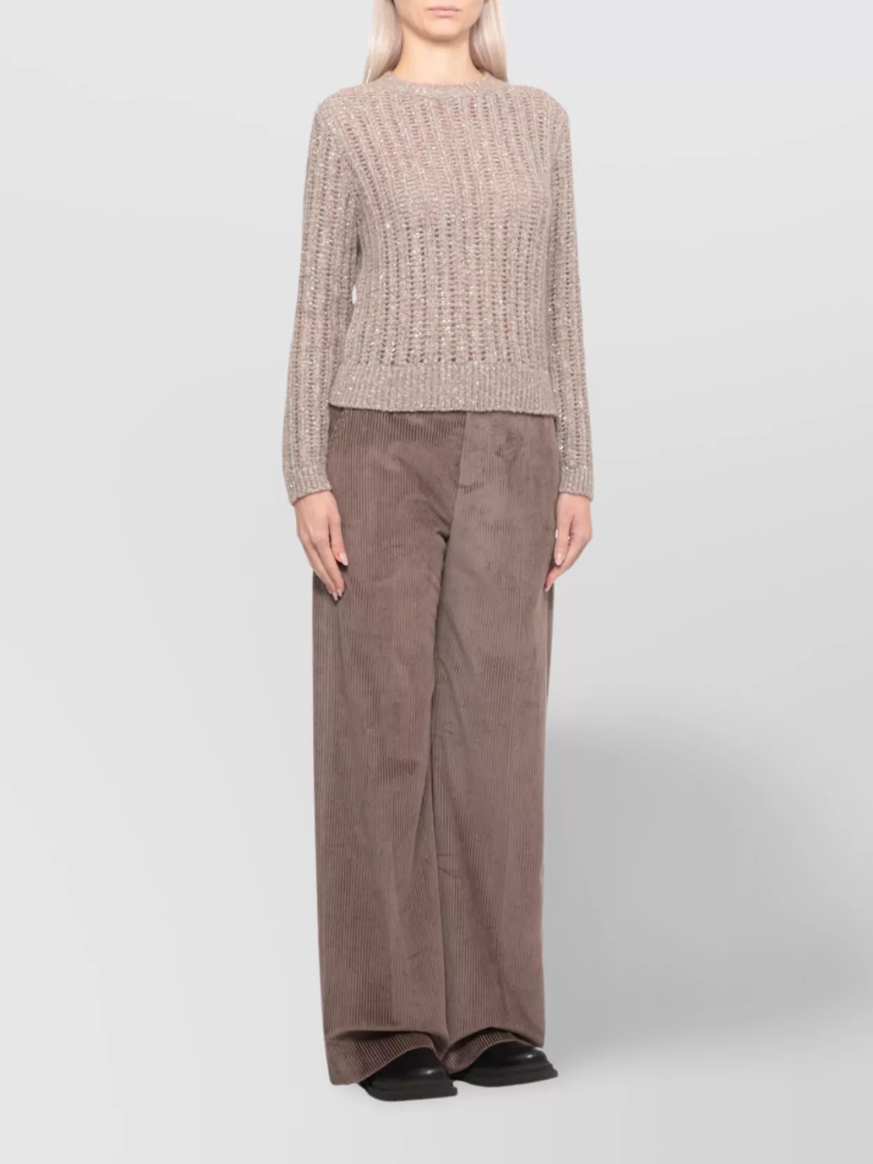Brunello Cucinelli Sequin Embellished Knit Sweater In Neutral