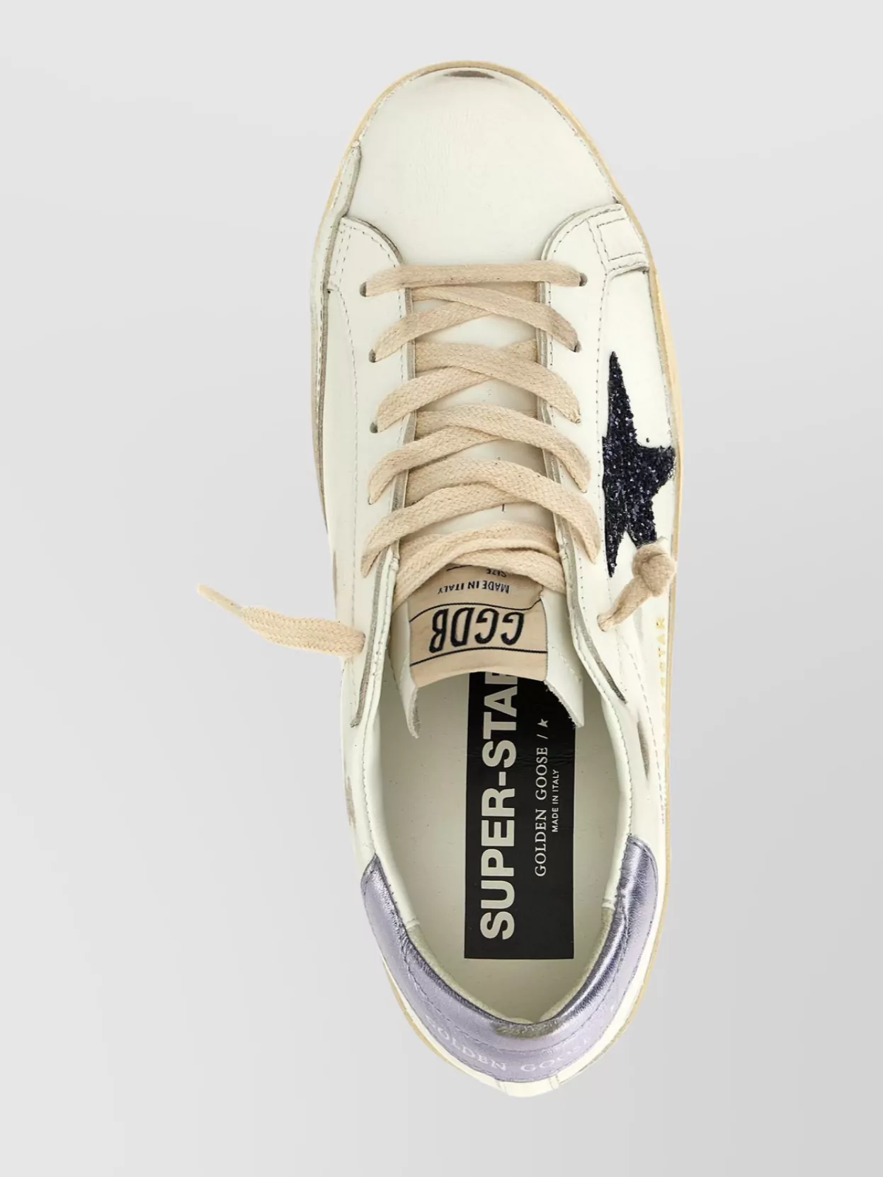 Golden Goose Super Star Leather Upper And Toe Glitter Star Laminated Heel In White