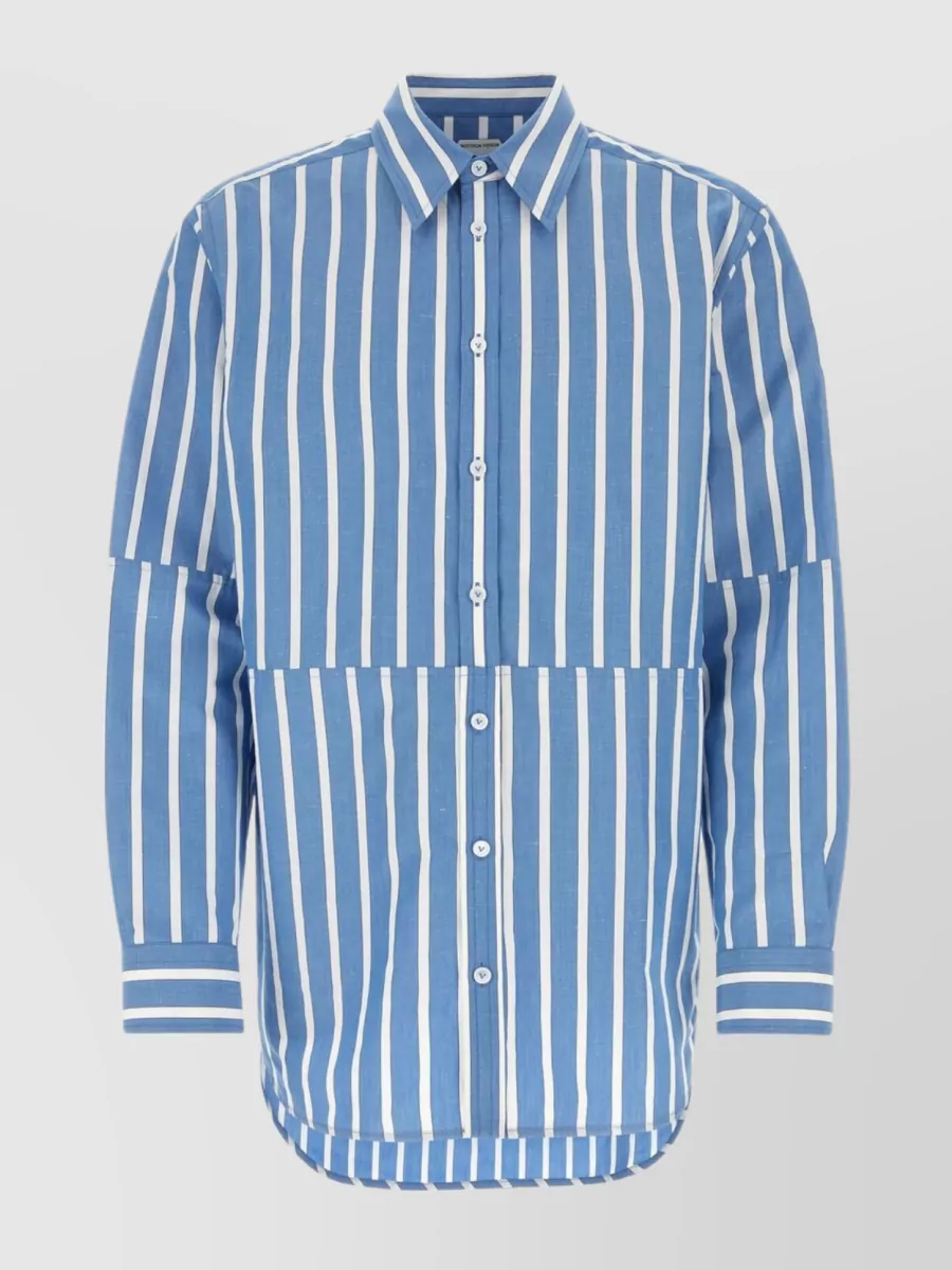Shop Bottega Veneta Cotton Blend Oversized Shirt With Embroidered Stripes In Blue