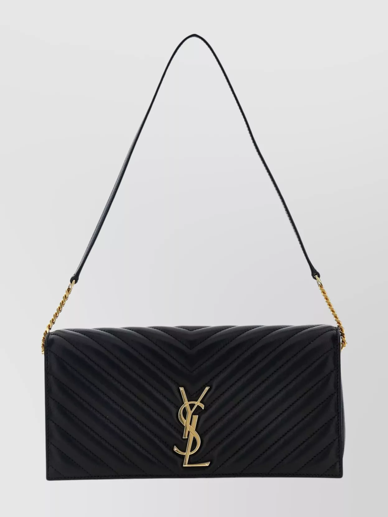 Saint Laurent Chain Strap Shoulder Bag With Chevron Design In Black