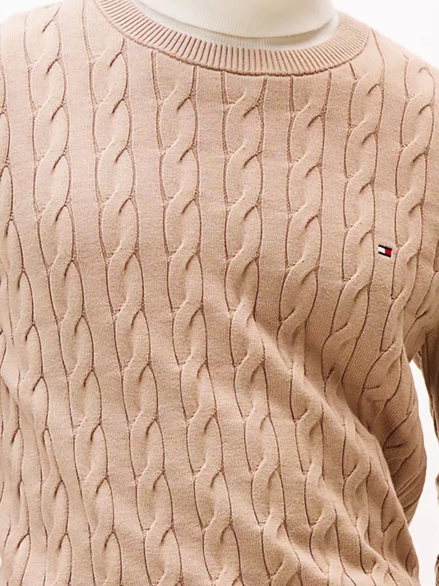 Tommy Hilfiger Cable Knit Crew Sweater With Ribbed Cuffs And Hem