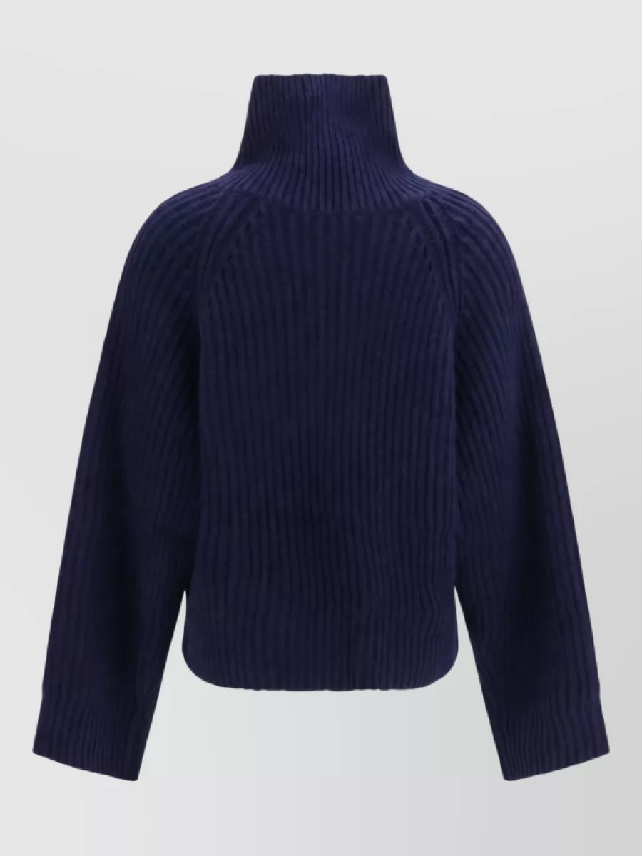 Ganni Merino Wool Oversized Zip Neck Sweatshirt
