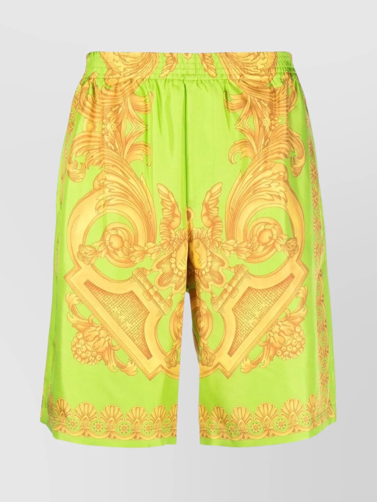 Shop Versace Barocco Flexible Waistband Knee-length Shorts In Green