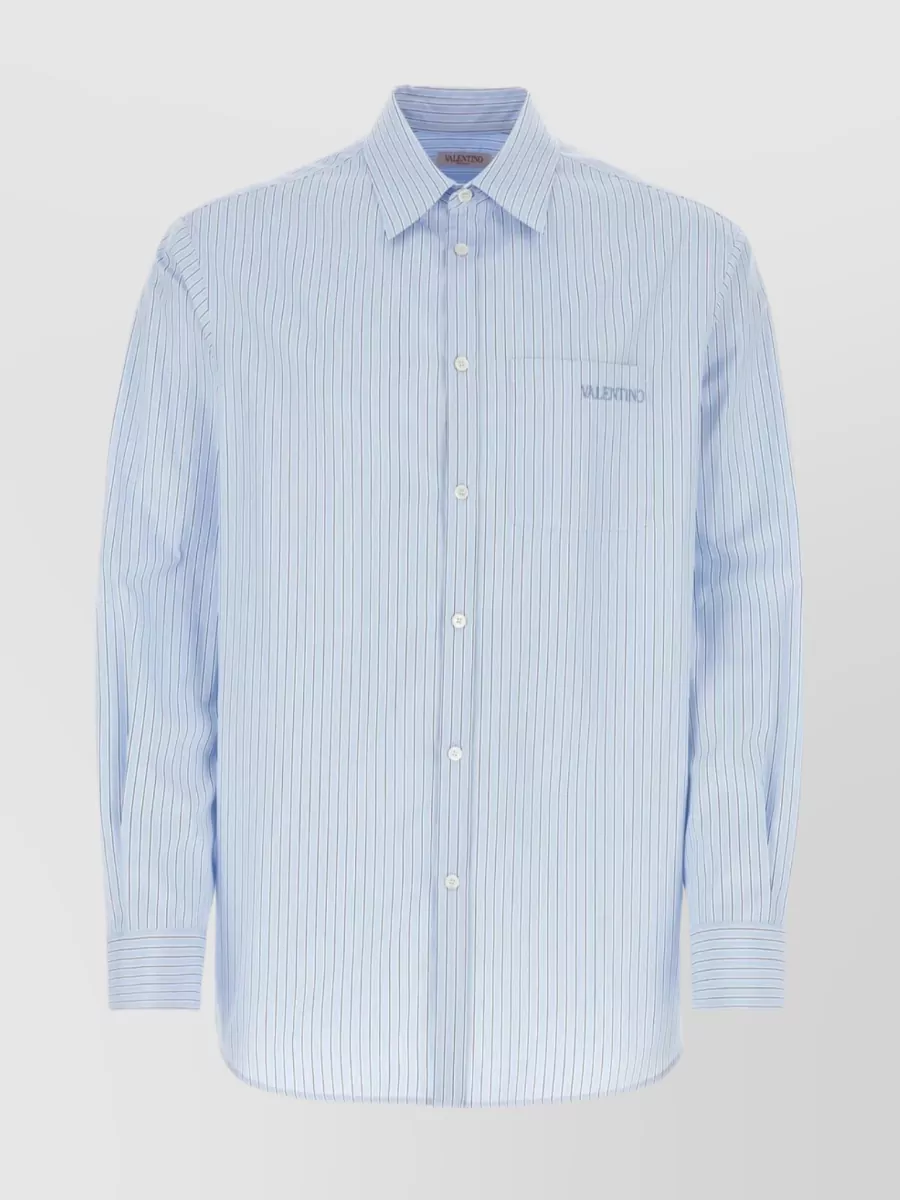 Shop Valentino Striped Embroidered Poplin Shirt In Blue