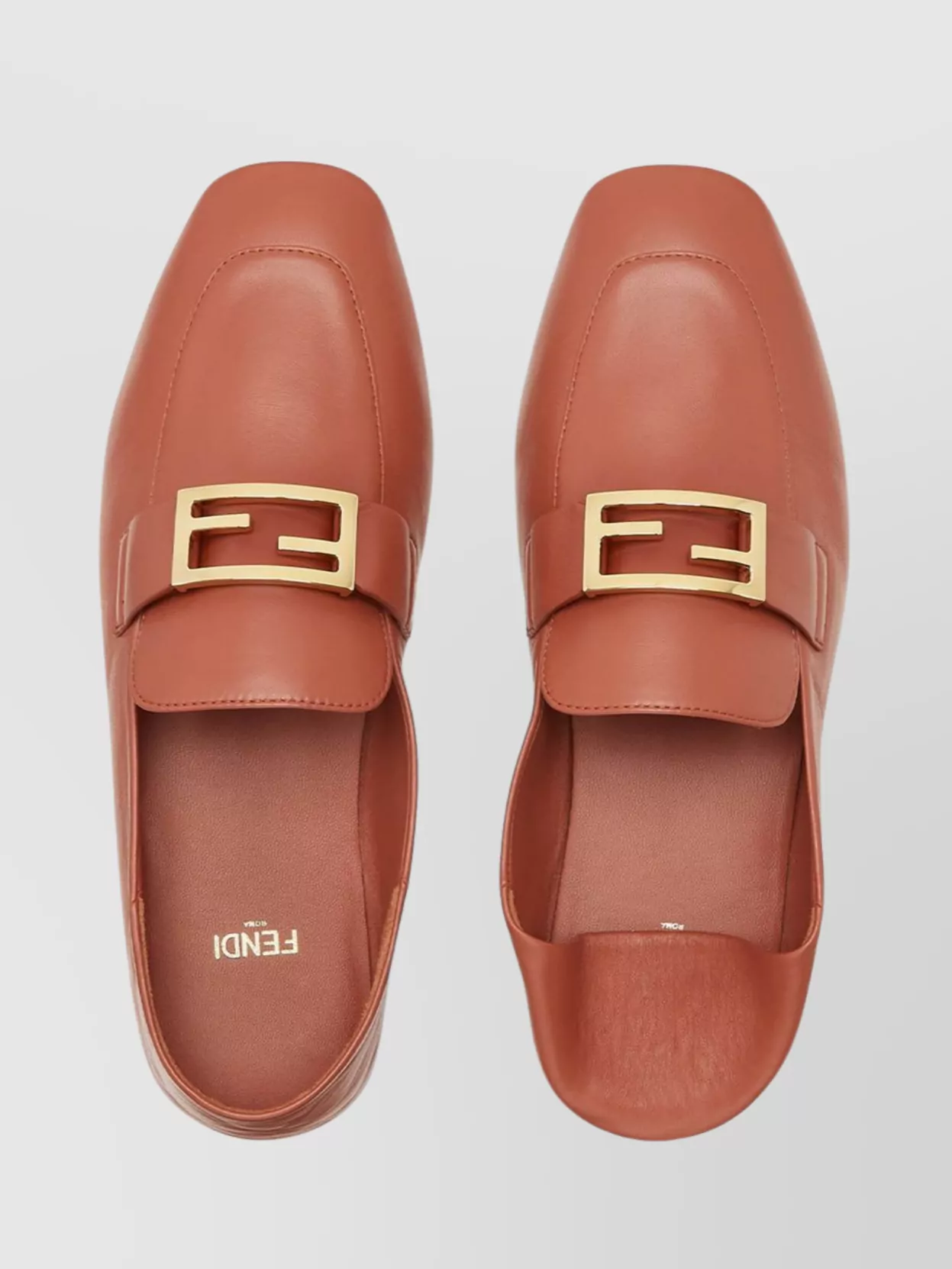 Fendi Women Brown Nappa Leather Baguette Loafers